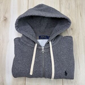 Polo Ralph Lauren Fleece Full Zip Hoodie Mens Medium Gray Sweater Waffle Hood
